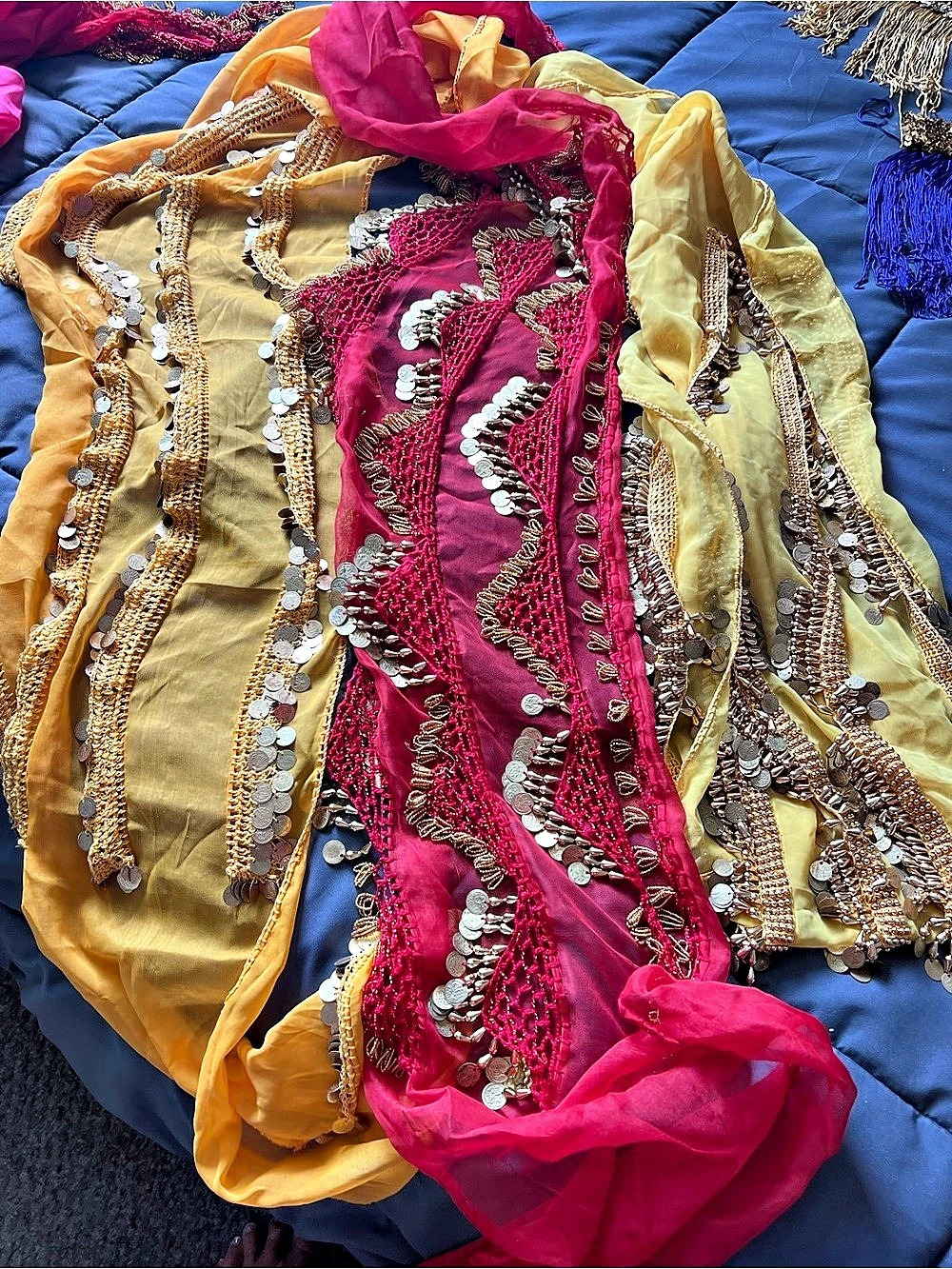 3 Embellished Red & Yellow Dupatta/hip scarfs